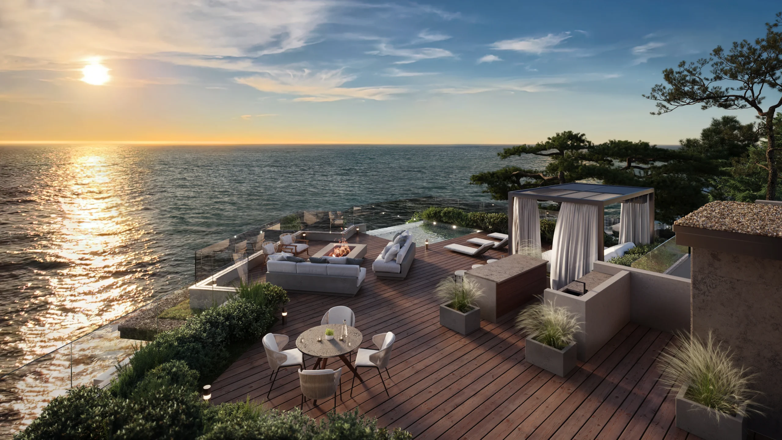 3D Rendering of a Terrace with an Ocean View